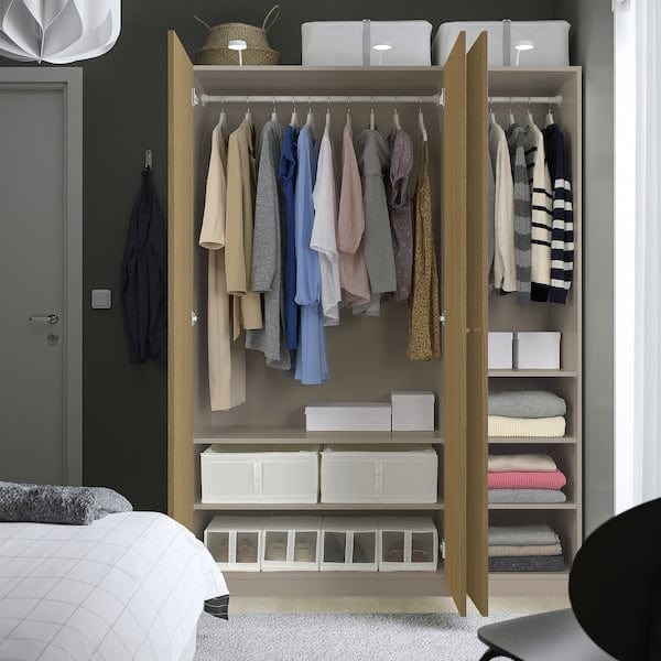 Ikea PAX / STORKLINTA - Wardrobe combination, grey-beige/oak effect, 150x60x201 cm