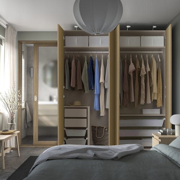 Ikea PAX / STORKLINTA - Wardrobe combination, grey-beige/oak effect, 200x66x236 cm