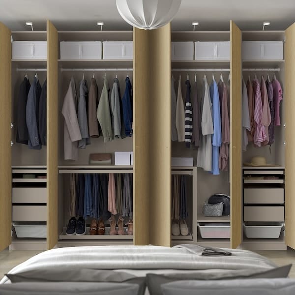 Ikea PAX / STORKLINTA - Wardrobe combination, grey-beige/oak effect, 300x60x236 cm