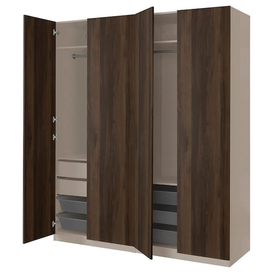 Ikea PAX / STORKLINTA - Wardrobe combination, grey-beige/dark brown stained oak effect, 200x66x236 cm