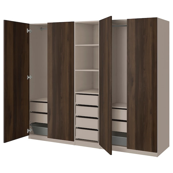 PAX / STORKLINTA - Wardrobe combination, grey-beige/dark brown stained oak effect, 250x58x201 cm