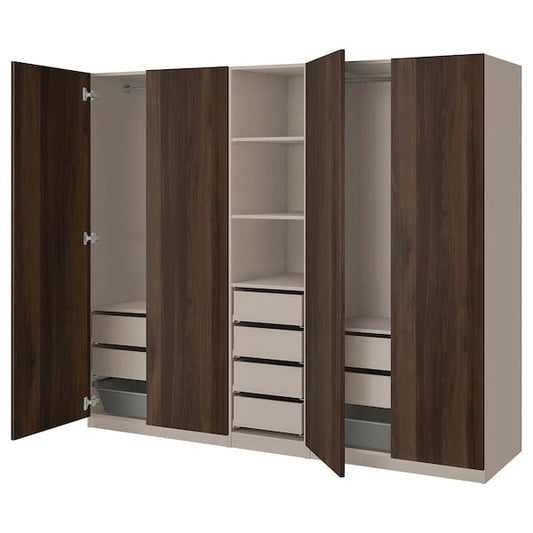 Ikea PAX / STORKLINTA - Wardrobe combination, grey-beige/dark brown stained oak effect, 250x58x201 cm