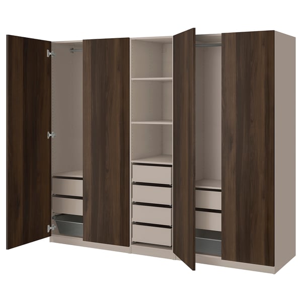 PAX / STORKLINTA - PAX / STORKLINTA Wardrobe combination, grey-beige/dark brown stained oak effect, 250x58x201 cm