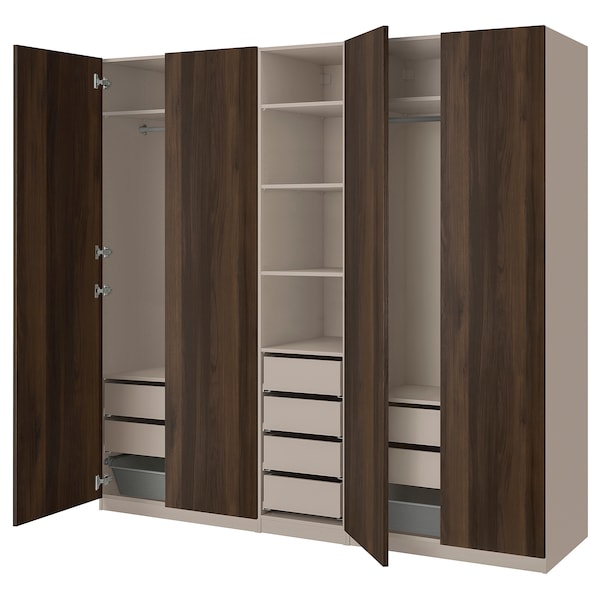 PAX / STORKLINTA - Wardrobe combination, grey-beige/dark brown stained oak effect, 250x58x236 cm