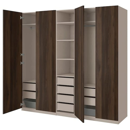 Ikea PAX / STORKLINTA - Wardrobe combination, grey-beige/dark brown stained oak effect, 250x58x236 cm