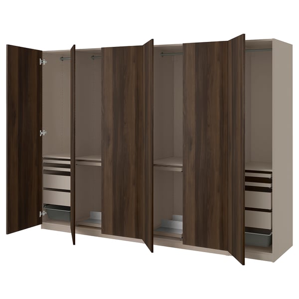 PAX / STORKLINTA - PAX / STORKLINTA Wardrobe combination, grey-beige/dark brown stained oak effect, 300x60x201 cm