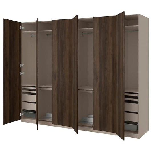 Ikea PAX / STORKLINTA - Wardrobe combination, grey-beige/dark brown stained oak effect, 300x60x236 cm