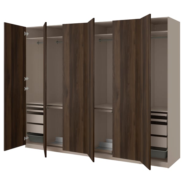 PAX / STORKLINTA wardrobe combination, grey-beige/dark brown stained oak effect, 300x60x236 cm