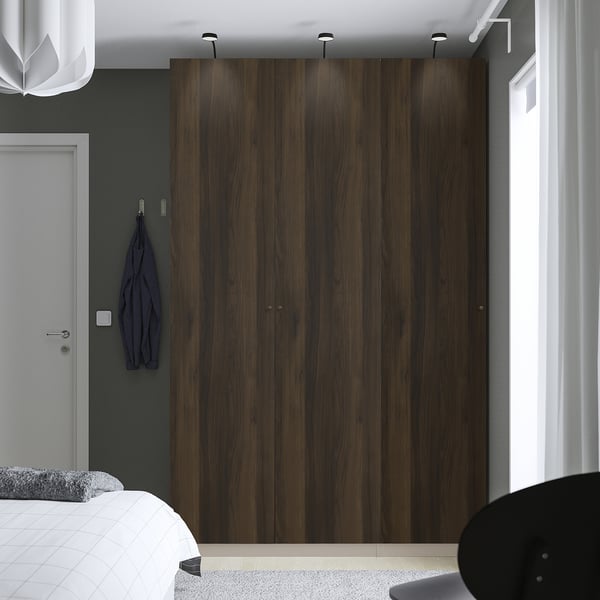 PAX / STORKLINTA wardrobe combination, grey-beige/dark brown stained oak effect, 150x60x236 cm