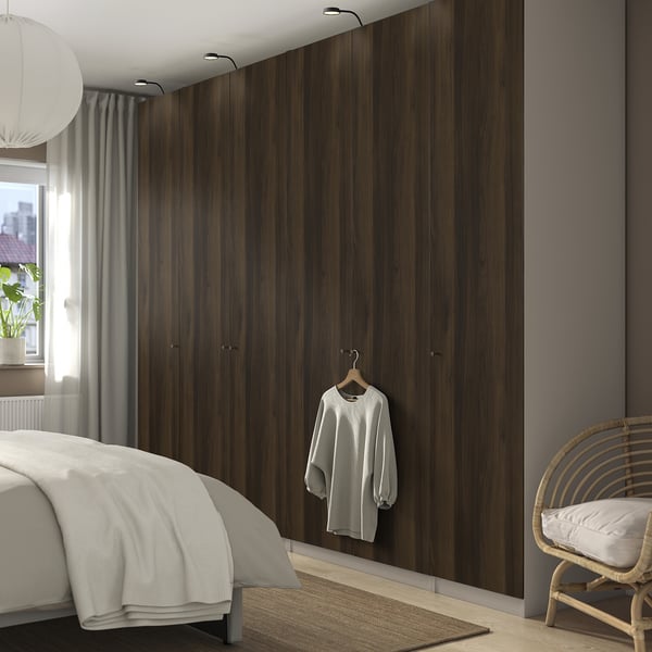 PAX / STORKLINTA wardrobe combination, grey-beige/dark brown stained oak effect, 300x60x236 cm
