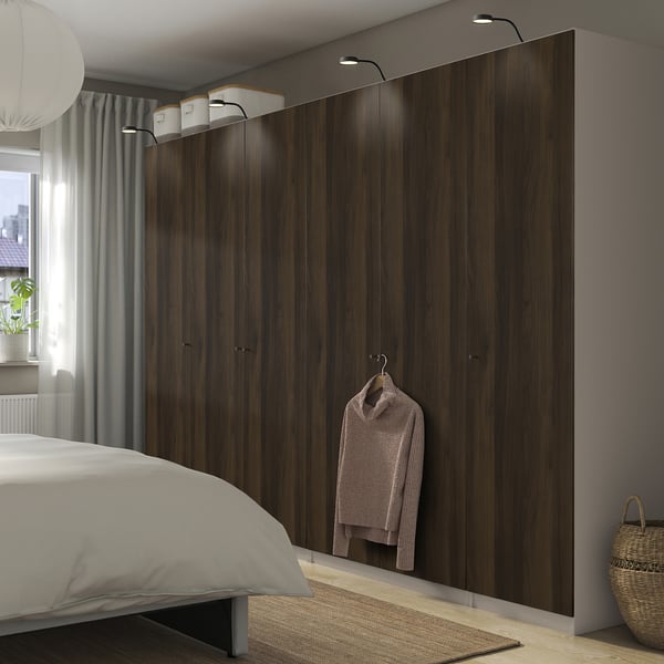 PAX / STORKLINTA - PAX / STORKLINTA Wardrobe combination, grey-beige/dark brown stained oak effect, 300x60x201 cm