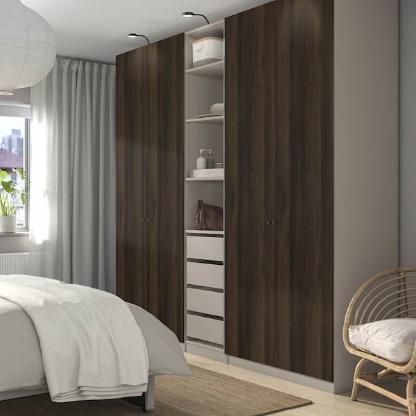 PAX / STORKLINTA - Wardrobe combination, grey-beige/dark brown stained oak effect, 250x58x236 cm