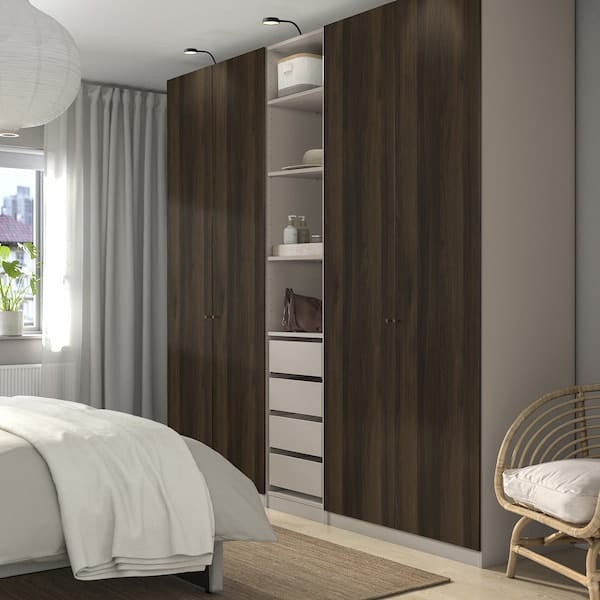Ikea PAX / STORKLINTA - Wardrobe combination, grey-beige/dark brown stained oak effect, 250x58x236 cm