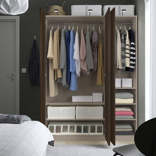 PAX / STORKLINTA - Wardrobe combination, grey-beige/dark brown stained oak effect, 150x60x201 cm