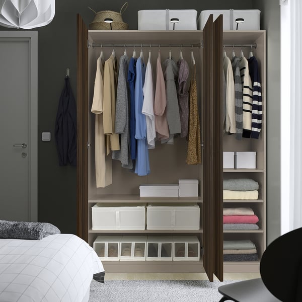 PAX / STORKLINTA - PAX / STORKLINTA Wardrobe combination, grey-beige/dark brown stained oak effect, 150x60x201 cm