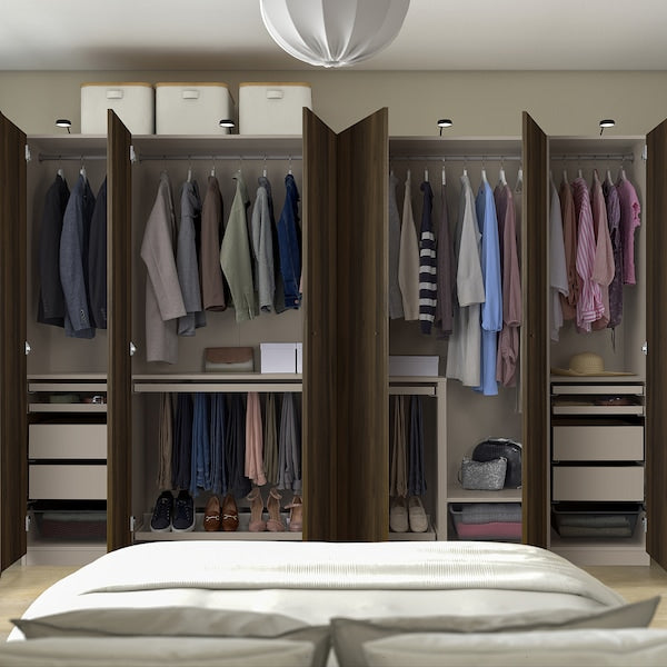 PAX / STORKLINTA - Wardrobe combination, grey-beige/dark brown stained oak effect, 300x60x201 cm