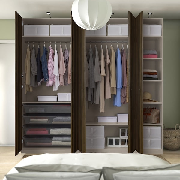 PAX / STORKLINTA - Wardrobe combination, grey-beige/dark brown stained oak effect, 250x60x236 cm