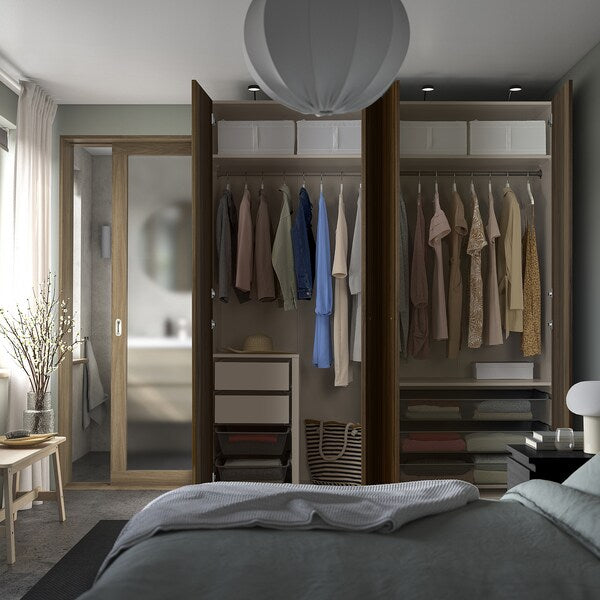 PAX / STORKLINTA - Wardrobe combination, grey-beige/dark brown stained oak effect, 200x66x236 cm