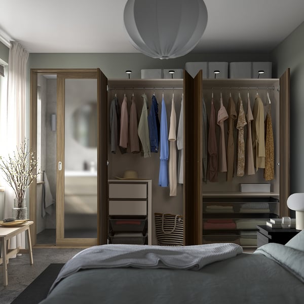 PAX / STORKLINTA - PAX / STORKLINTA Wardrobe combination, grey-beige/dark brown stained oak effect, 200x66x201 cm