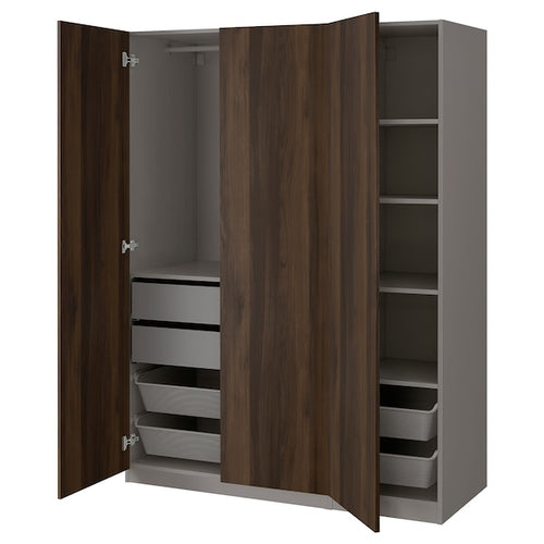 PAX / STORKLINTA - Wardrobe combination, dark grey/dark brown oak effect with stain,150x60x201 cm