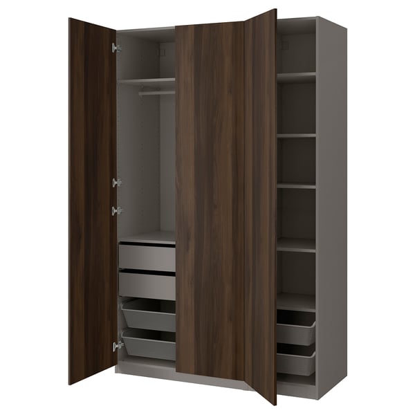 PAX / STORKLINTA wardrobe combination, dark grey/dark brown stained oak effect, 150x60x236 cm