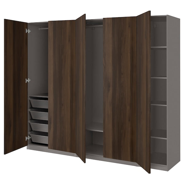 PAX / STORKLINTA - Wardrobe combination, dark grey/dark brown oak effect with stain,250x60x201 cm