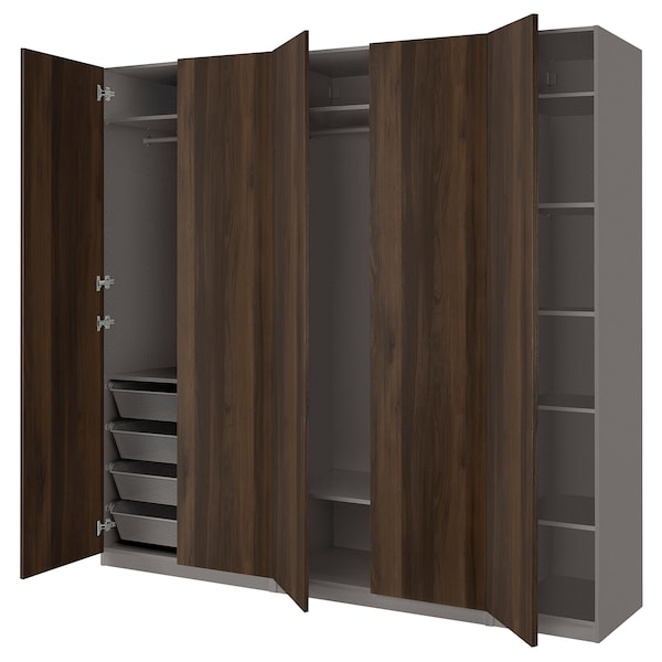 PAX / STORKLINTA - Wardrobe combination, dark grey/dark brown oak effect with stain,250x60x236 cm