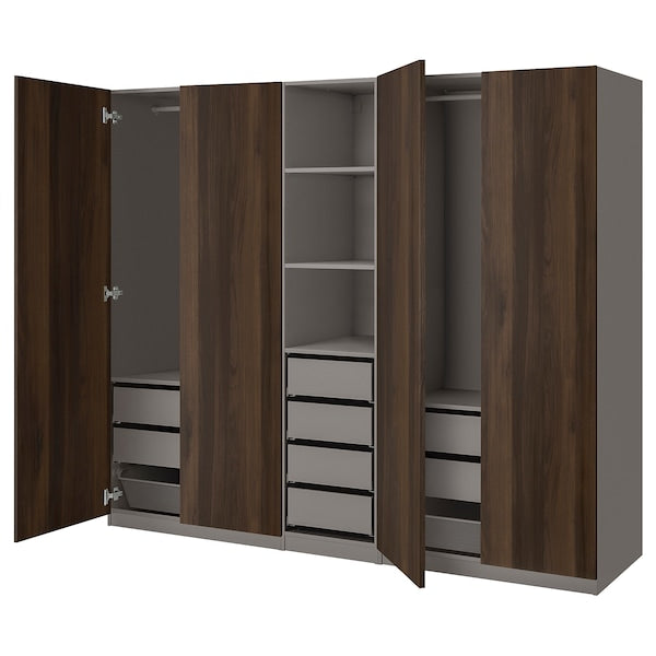 PAX / STORKLINTA - Wardrobe combination, dark grey/dark brown oak effect with stain,250x58x201 cm