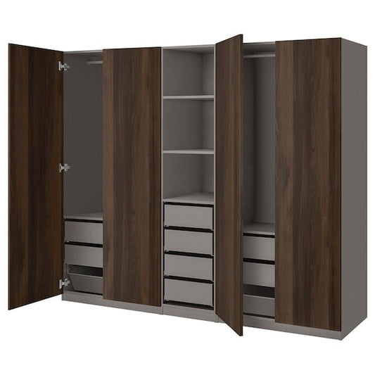 Ikea PAX / STORKLINTA - Wardrobe combination, dark grey/dark brown oak effect with stain,250x58x201 cm