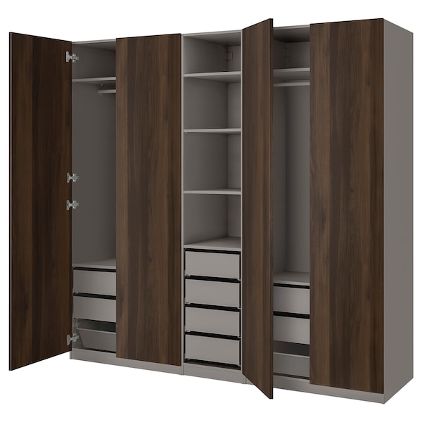 PAX / STORKLINTA - Wardrobe combination, dark grey/dark brown oak effect with stain,250x58x236 cm