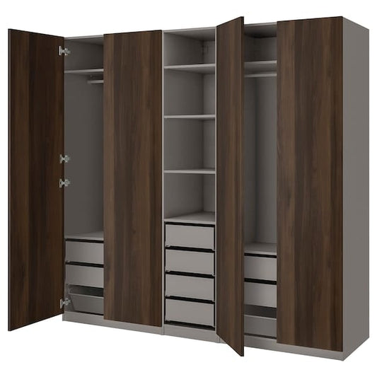 Ikea PAX / STORKLINTA - Wardrobe combination, dark grey/dark brown oak effect with stain,250x58x236 cm