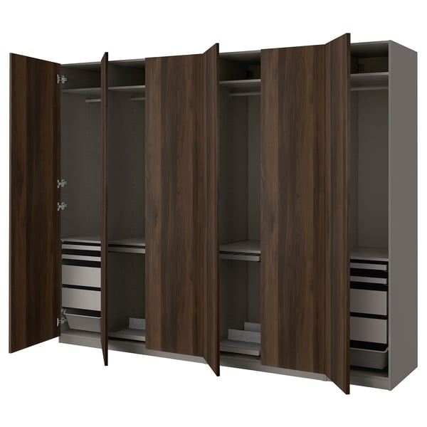 PAX / STORKLINTA wardrobe combination, dark grey/dark brown stained oak effect, 300x60x236 cm