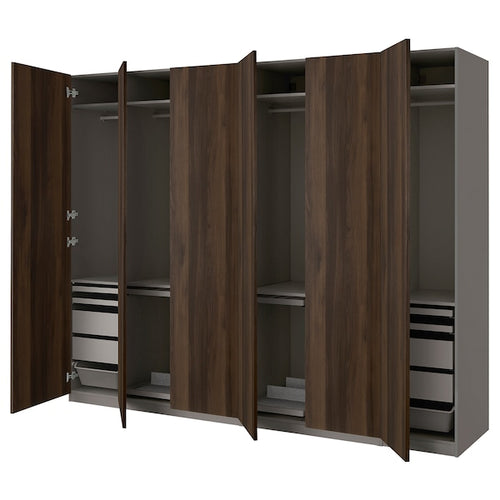 PAX / STORKLINTA - Wardrobe combination, dark grey/dark brown oak effect with stain,300x60x236 cm