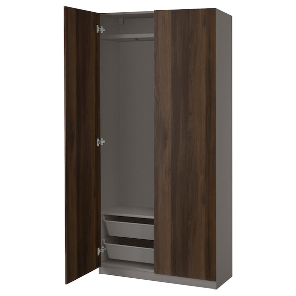 PAX / STORKLINTA - Wardrobe combination, dark gray/dark brown oak effect with stain,100x38x201 cm