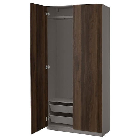 Ikea PAX / STORKLINTA - Wardrobe combination, dark gray/dark brown oak effect with stain,100x38x201 cm