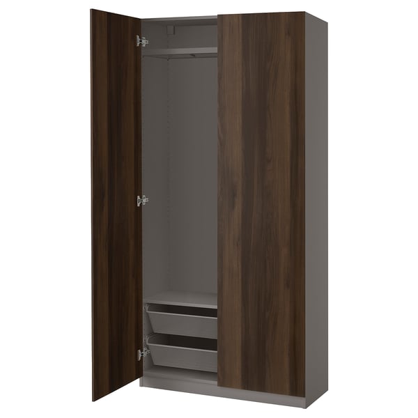 PAX / STORKLINTA - Wardrobe combination, dark grey/dark brown oak effect with stain,100x38x201 cm