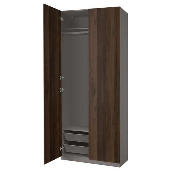 PAX / STORKLINTA - Wardrobe combination, dark grey/dark brown oak effect with stain,100x38x236 cm