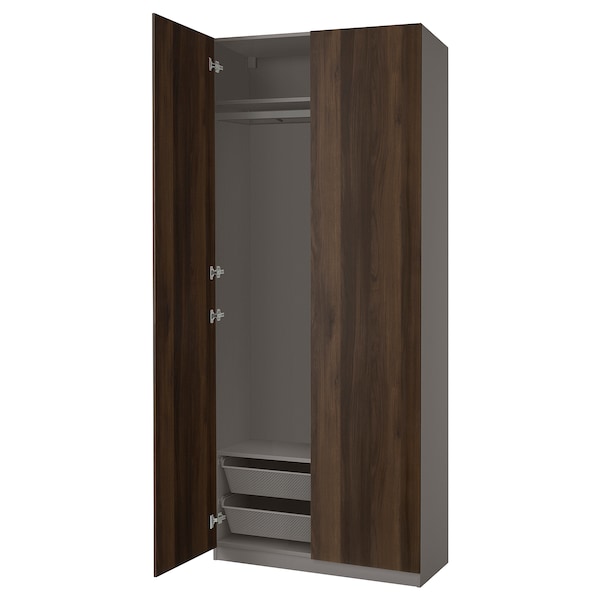 PAX / STORKLINTA - Wardrobe combination, dark grey/dark brown oak effect with stain,100x38x236 cm