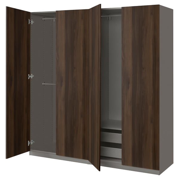 PAX / STORKLINTA - Combinazione di guardaroba, grigio scuro/marrone scuro effetto rovere con mordente,200x60x201 cm