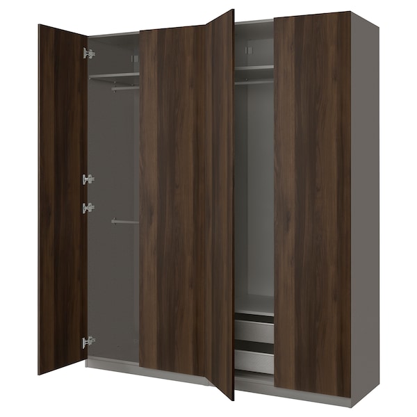 PAX / STORKLINTA - Wardrobe combination, dark grey/dark brown oak effect with stain,200x60x236 cm