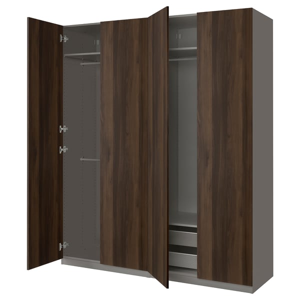 PAX / STORKLINTA wardrobe combination, dark grey/dark brown stained oak effect, 200x60x236 cm