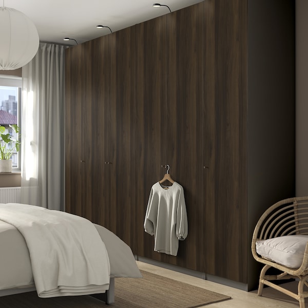 PAX / STORKLINTA - Wardrobe combination, dark grey/dark brown oak effect with stain,300x60x236 cm