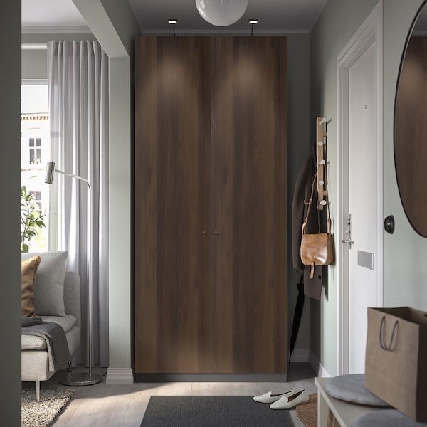 PAX / STORKLINTA - Wardrobe combination, dark grey/dark brown oak effect with stain,100x38x236 cm