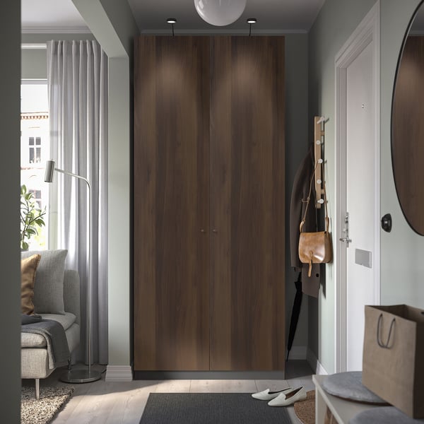 PAX / STORKLINTA - Wardrobe combination, dark grey/dark brown oak effect with stain,100x38x236 cm