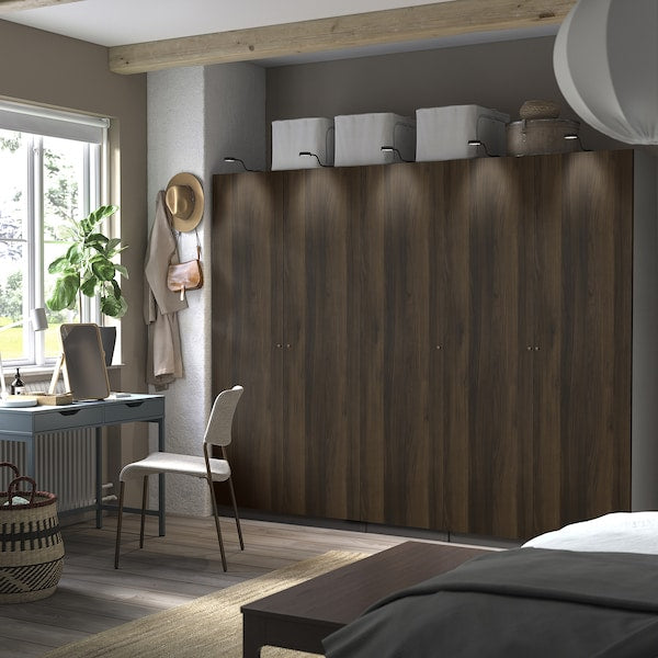 PAX / STORKLINTA - Wardrobe combination, dark grey/dark brown oak effect with stain,250x60x201 cm