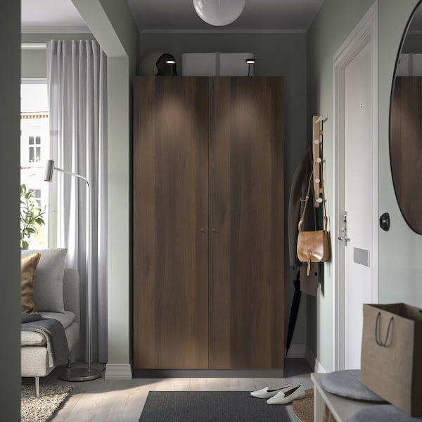 PAX / STORKLINTA - Wardrobe combination, dark gray/dark brown oak effect with stain,100x38x201 cm