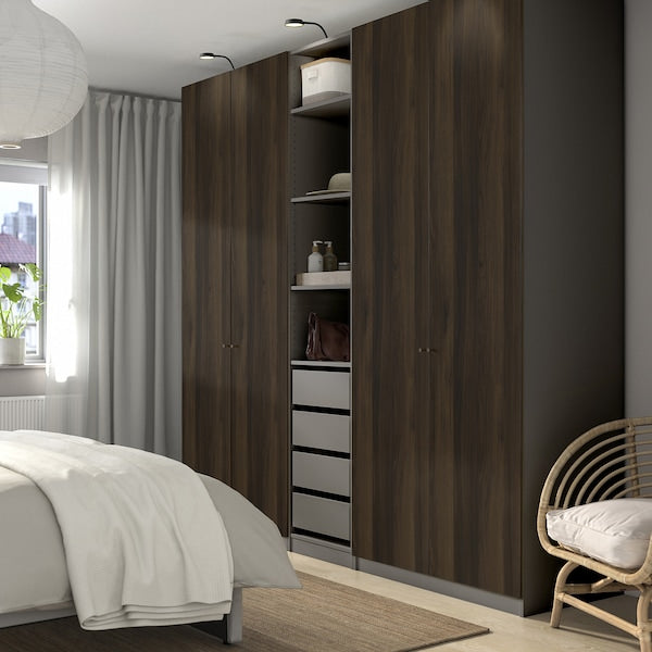 PAX / STORKLINTA - Wardrobe combination, dark grey/dark brown oak effect with stain,250x58x236 cm