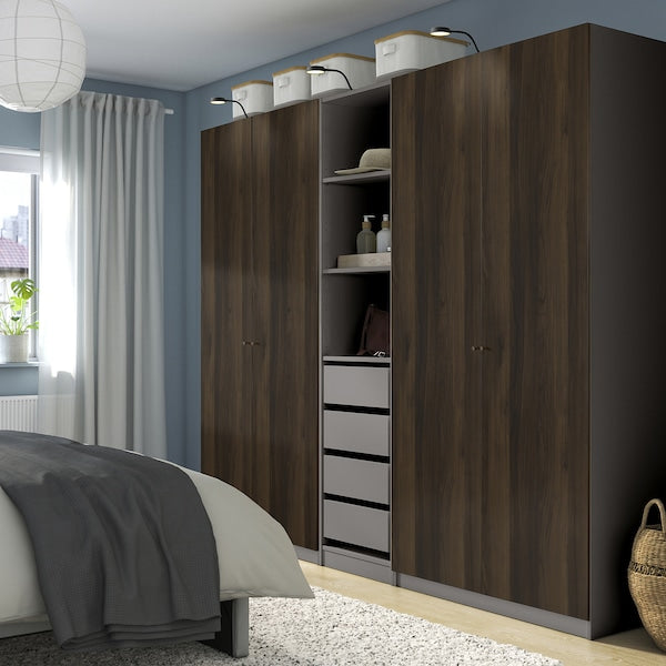 PAX / STORKLINTA - Wardrobe combination, dark grey/dark brown oak effect with stain,250x58x201 cm