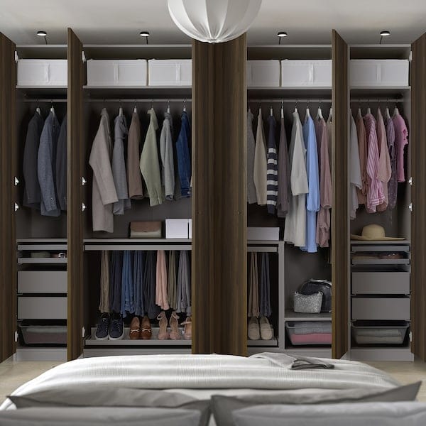 Ikea PAX / STORKLINTA - Wardrobe combination, dark grey/dark brown oak effect with stain,300x60x236 cm