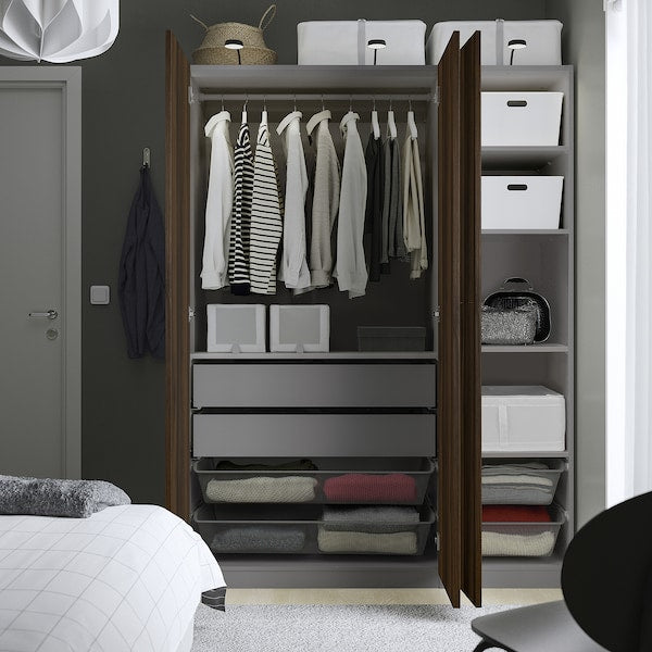 PAX / STORKLINTA - Wardrobe combination, dark grey/dark brown oak effect with stain,150x60x201 cm